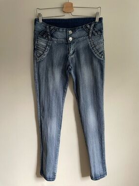 Silver Diva Y2K Embellished Skinny Jeans Size 11 Studded Rhinestone Denim